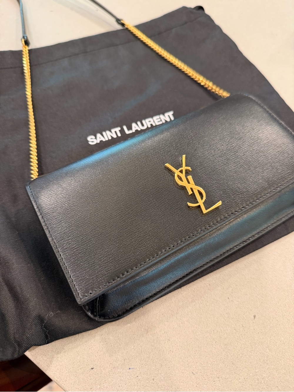 Saint Laurent Cassandre phone holder in smooth leather